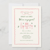 Invitation Pink et vert Quirky Hand Drake Partie d'engagement (Devant)