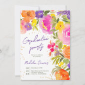 Invitation Pink été floral aquarelle photos graduation (Devant)