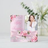 Invitation Pink Fabulous 50 perles Roses Bow Photo Anniversai (Debout devant)