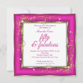 Invitation Pink Fabulous 50 Photo Gold Pearl fête d'anniversa (Devant)
