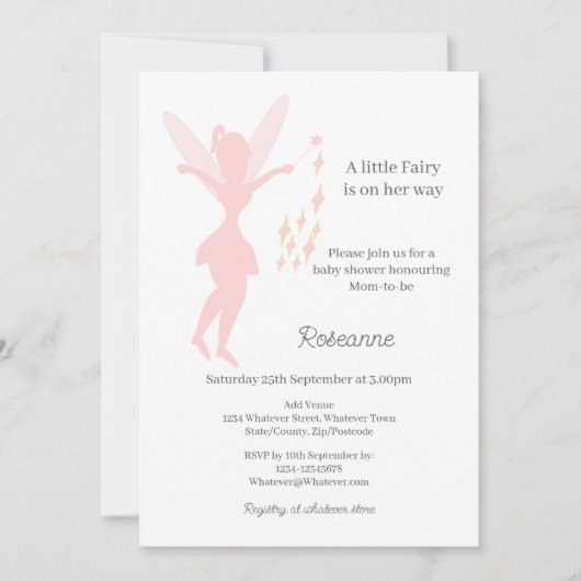 Invitation Pink Fairy Baby Girl Baby Shower (Devant)