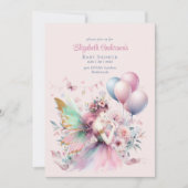 Invitation Pink Fairy Tale Princesse Rose Baby shower filles (Devant)