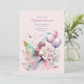 Invitation Pink Fairy Tale Princesse Rose Baby shower filles (Debout devant)