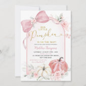 Invitation Pink Fall Floral Coquette Pumpkin Baby Shower (Devant)