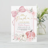 Invitation Pink Fall Floral Coquette Pumpkin Baby Shower (Debout devant)