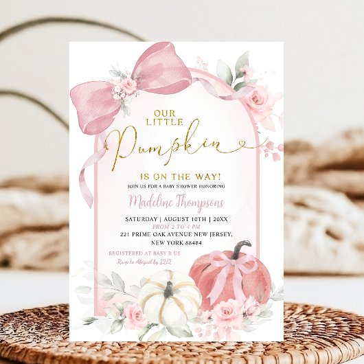 Invitation Pink Fall Floral Coquette Pumpkin Baby Shower