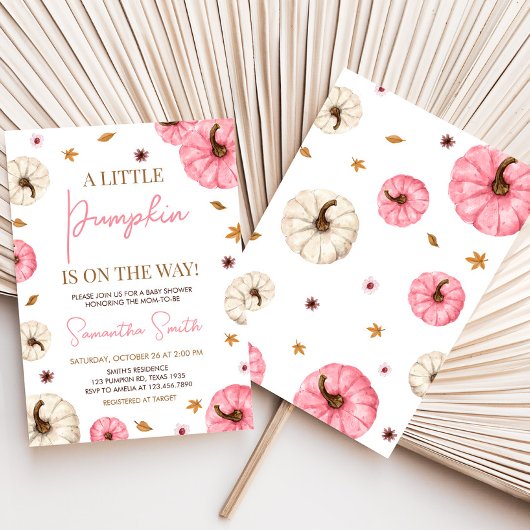 Invitation Pink Fall Little Baby shower Citrouille