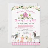 Invitation Pink Farm Animal Floral 2nd Birthday (Devant)