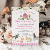 Invitation Pink Farm Animal Floral 2nd Birthday