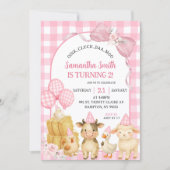 Invitation Pink Farm Animals Oink Cluck Baa Moo Birthday (Devant)