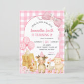 Invitation Pink Farm Animals Oink Cluck Baa Moo Birthday (Debout devant)