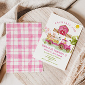 Invitation Pink Farm animaux fille premier anniversaire