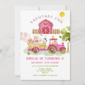Invitation Pink Farm animaux fille premier anniversaire (Devant)