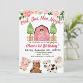Invitation Pink Farm Floral Barnyard 1er Anniversaire Invitat (Debout devant)