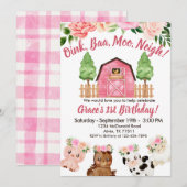 Invitation Pink Farm Floral Barnyard 1er Anniversaire Invitat (Devant / Derrière)