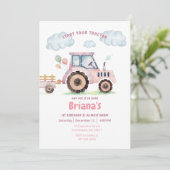 Invitation Pink Farm Tractor Girl Tout âge Anniversaire Invit (Debout devant)
