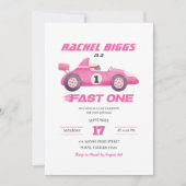 Invitation Pink Fast One Retro Racing Car Girl Premier annive (Devant)