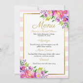 Invitation Pink & Faux Foil Gold Floral Fête des mariées Menu (Devant)