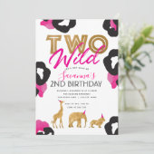Invitation Pink Faux Gold Safari Deux Wild Birthday Invitatio (Debout devant)