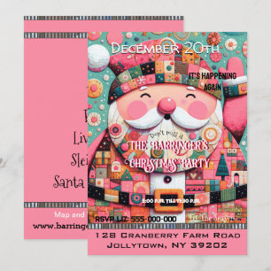 Invitation Pink Festive Chic Cheery Père Noël annuel Noël