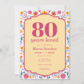 Invitation Pink Fiesta 80 Years Loved Birthday Party (Devant)