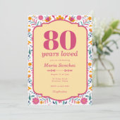 Invitation Pink Fiesta 80 Years Loved Birthday Party (Debout devant)