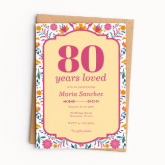 Invitation Pink Fiesta 80 Years Loved Birthday Party