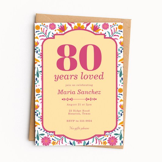 Invitation Pink Fiesta 80 Years Loved Birthday Party