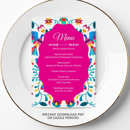 Invitation Pink Fiesta Floral Bridal Shower Menu