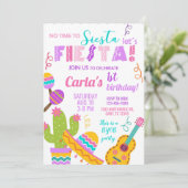 Invitation pink Fiesta girl birthday invitation, any age. (Debout devant)