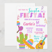 Invitation pink Fiesta girl birthday invitation, any age. (Devant / Derrière)