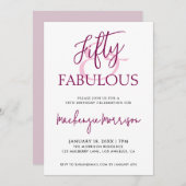 Invitation Pink Fifty and Fabulous Script Birthday Party (Devant / Derrière)