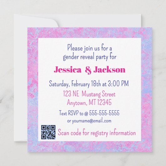 Invitation Pink Filly & Colt Bleu Style occidental Révélation (Dos)