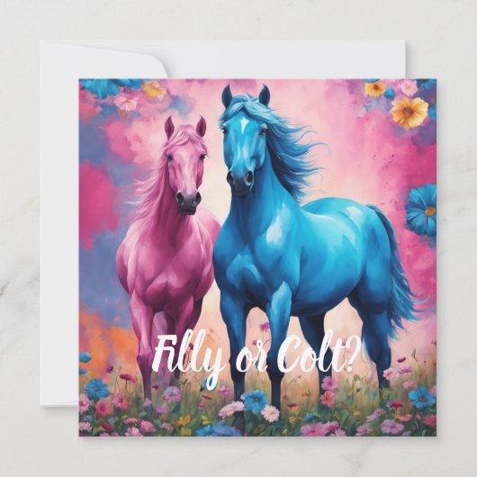 Invitation Pink Filly & Colt Bleu Style occidental Révélation (Devant)