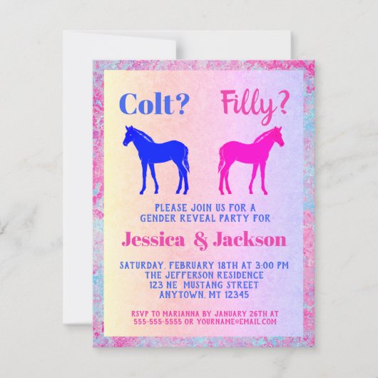 Invitation Pink Filly & Colt Bleu Style occidental Révélation (Devant)