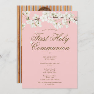 Invitation Pink First Holy Communion White Blossom Photo