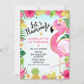 Invitation Pink Flamingle Floral Foliage Anniversaire (Devant)
