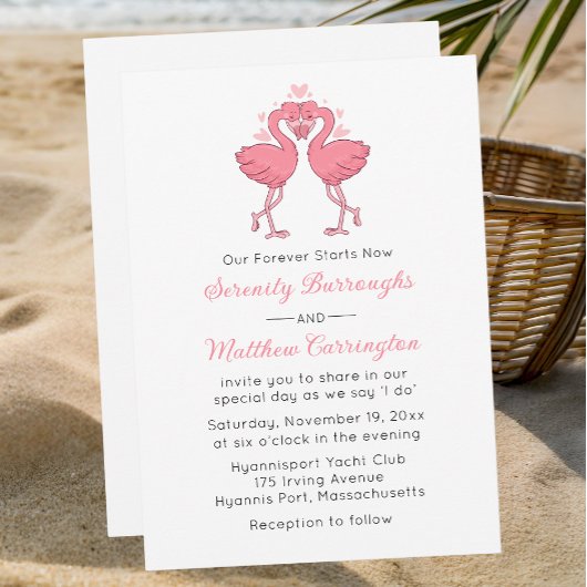 Invitation Pink Flamingo Hawaiian Tropical Beach Wedding