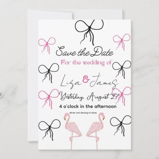 Invitation Pink Flamingo wedding Mr and Mrs  (Devant)