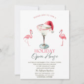 Invitation Pink Flamingos Cocktail Santa Hat Open House  (Devant)