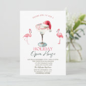Invitation Pink Flamingos Cocktail Santa Hat Open House  (Debout devant)