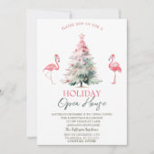 Invitation Pink Flamingos Pine Tree Holiday Open House (Devant)