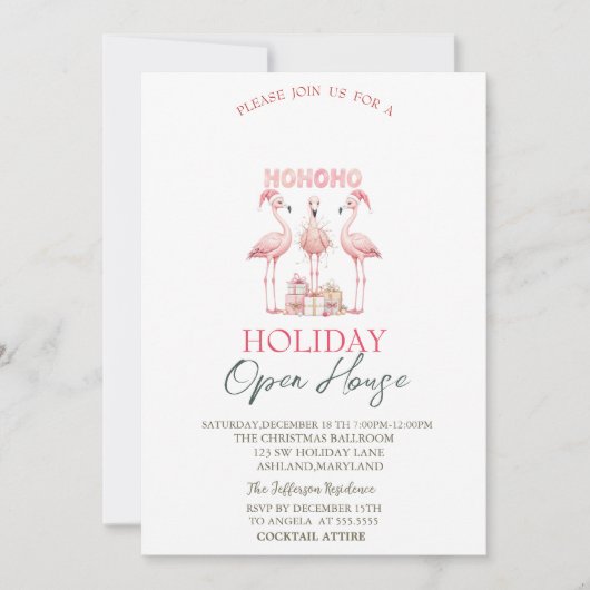 Invitation Pink Flamingos Présente la Maison Ouverte de Fêtes (Devant)
