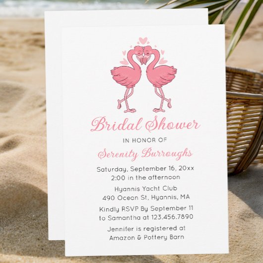 Invitation Pink Flamingos Tropical Summer Beach Bridal Shower