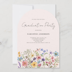 Invitation Pink Fleur sauvage Watercolor Graduation Party