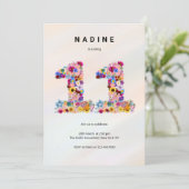 Invitation Pink Floral 11e anniversaire Jardin Fleur sauvage (Debout devant)