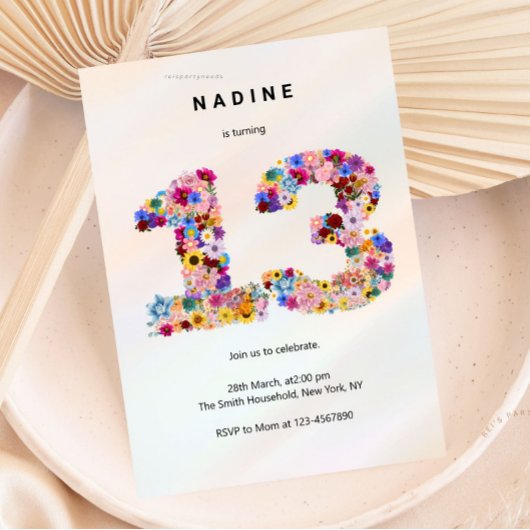 Invitation Pink Floral 13th Birthday Garden Spring Wildflower