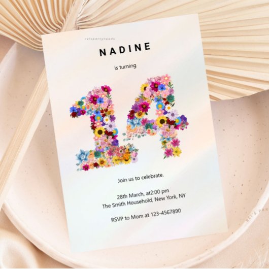 Invitation Pink Floral 14th Birthday Garden Spring Wildflower
