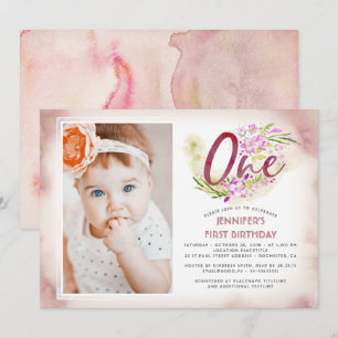 Invitation Pink Floral 1er Anniversaire Photo