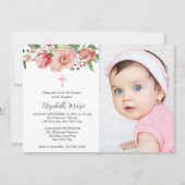 Invitation Pink Floral 2 Photo Bible Verse Baptême pour fille (Devant)